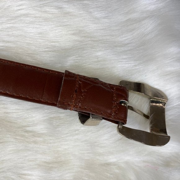 Brown Genuine Leather Textured Belt Silver Tone Buckle 34" Total Made in Taiwan - Picture 7 of 8